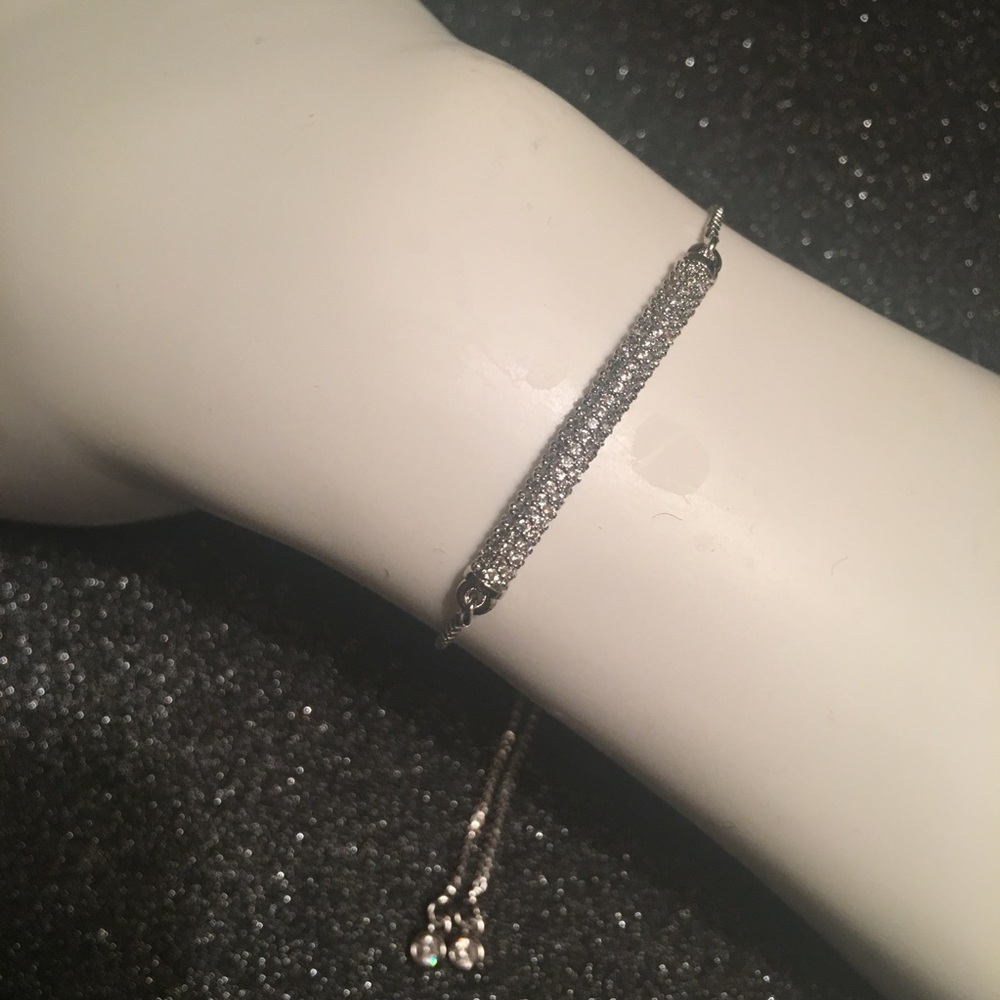 💕Silver Plated Pave CZ Bar Adjustable Bracelet
